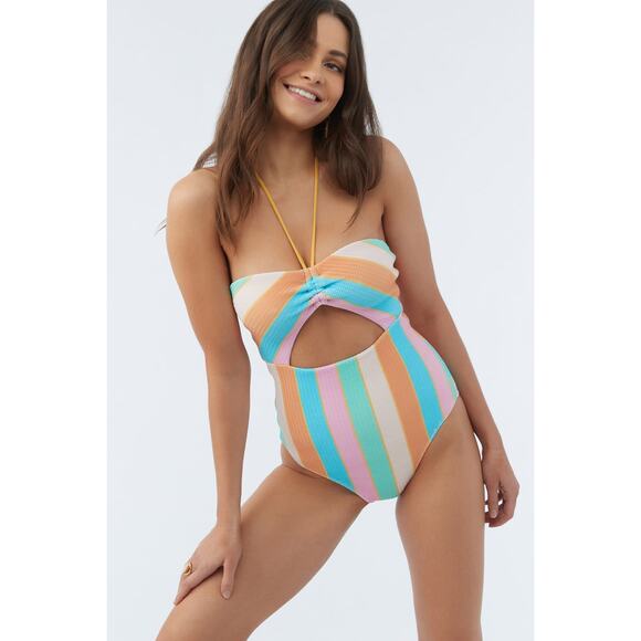 O’Neill Mayan Stripe Sayulita Cut Out One Piece Halter Swimsuit Size Small - Picture 1 of 11